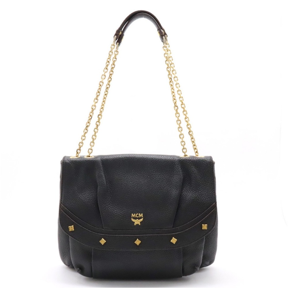 MCM Black Shoulder Bag stud with Gold Chain - Picture 1 of 9
